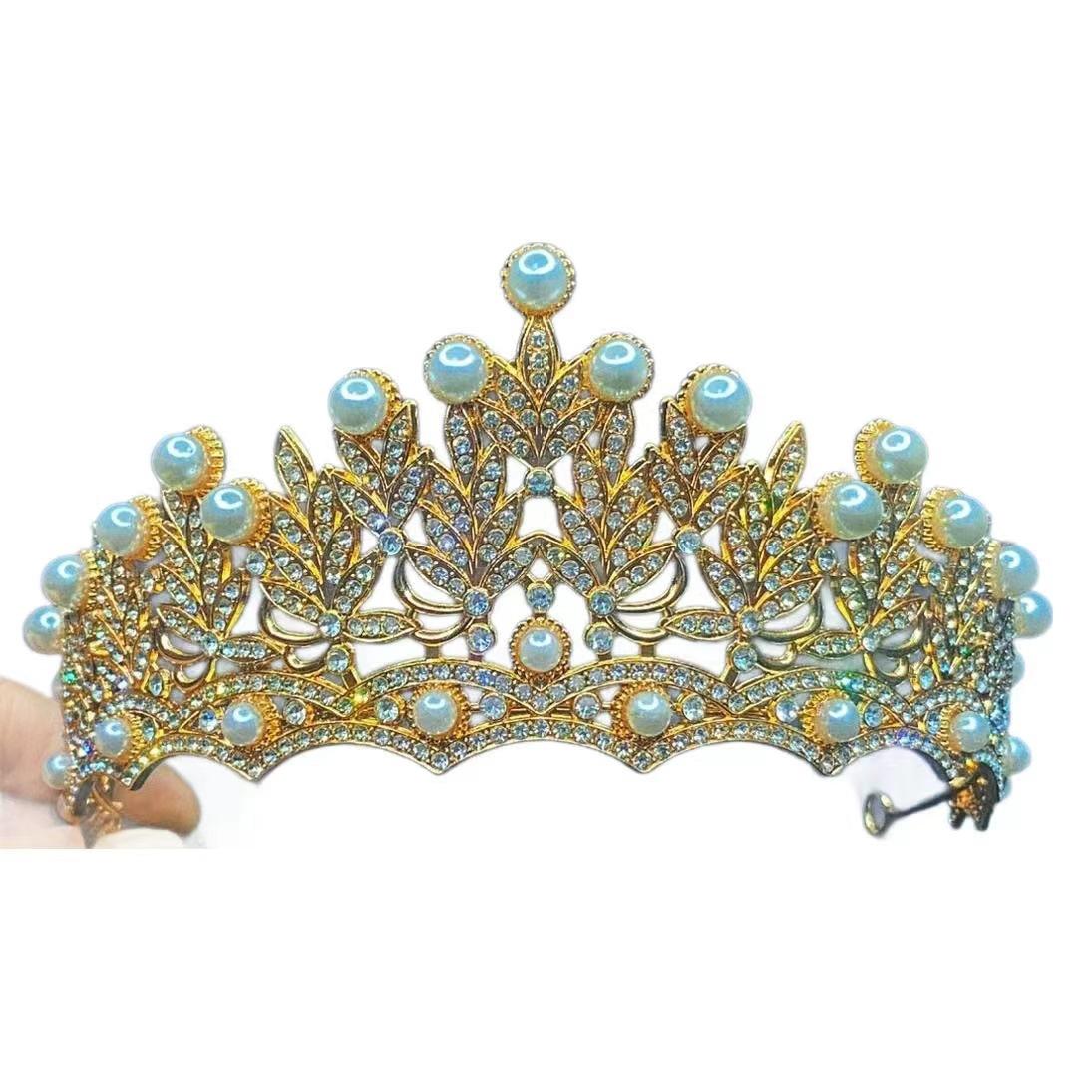 

Барокко Белое свадебное платье ювелирные изделия гальванизированная корона тиара аксессуары для платья крупные жемчужные аксессуары для волос