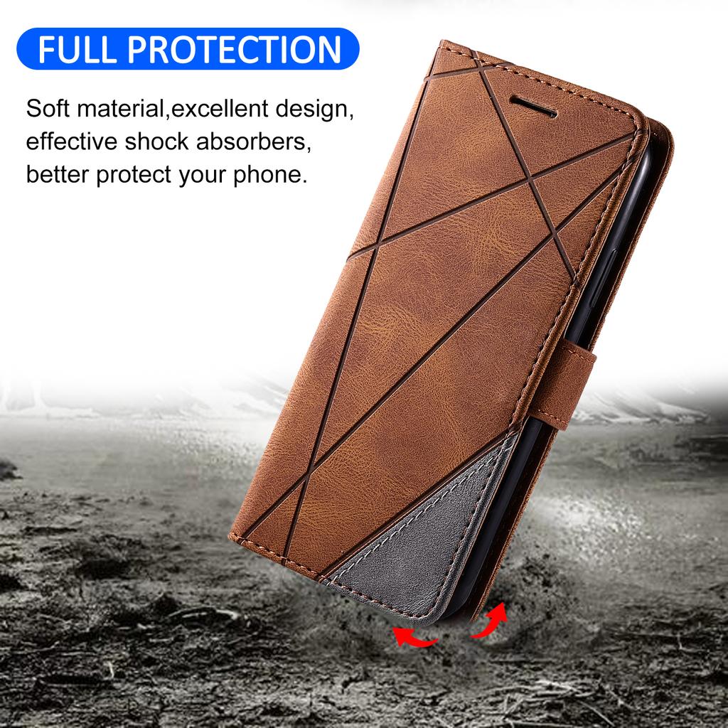 For Oppo Reno12 F 4G Case Imprinted Lines PU Leather Splicing Wallet Phone Cover