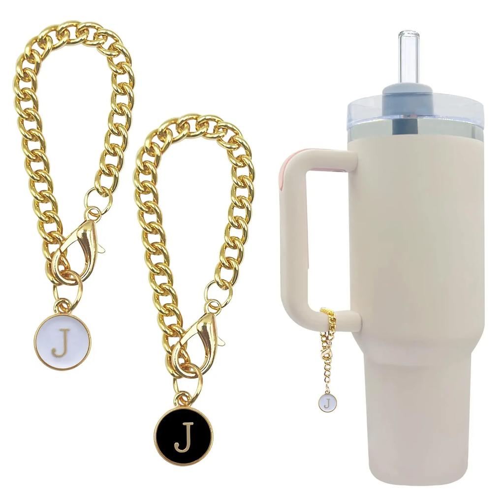 2PCS 26 Letters A To Z Charm Gold Chain Accessories for Ice Cream Tumblers 20 30 40 Oz Glass Tumblers with Handles