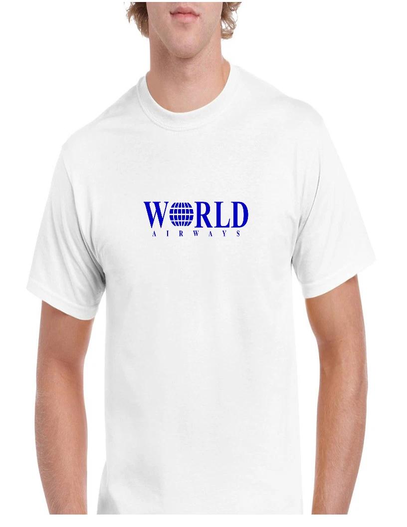 World Airways Vintage US Airline Aviation Geek Blue Logo White Cotton T-Shirt XL