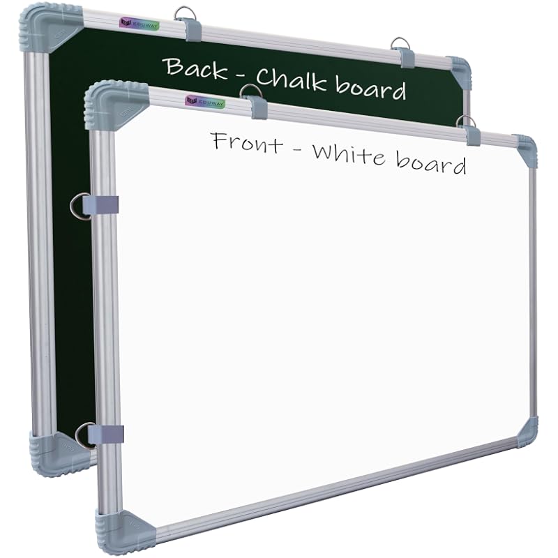 Eduway 2X2 Feet Kunj Non-Magnetic Double-Sided White Board And Chalk Board | Ideal Use For Home, Office, Kids With Slidi