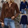 Women's Fashion Casual Solid Color Print Long Sleeve V Neck Blouses & Shirts International Design
