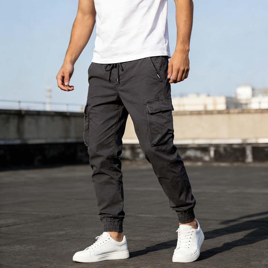 Men Loose Fit Elastic Waist Hiking Work Cargo Joggers For Outdoor Camping Fishing Multi Pocket