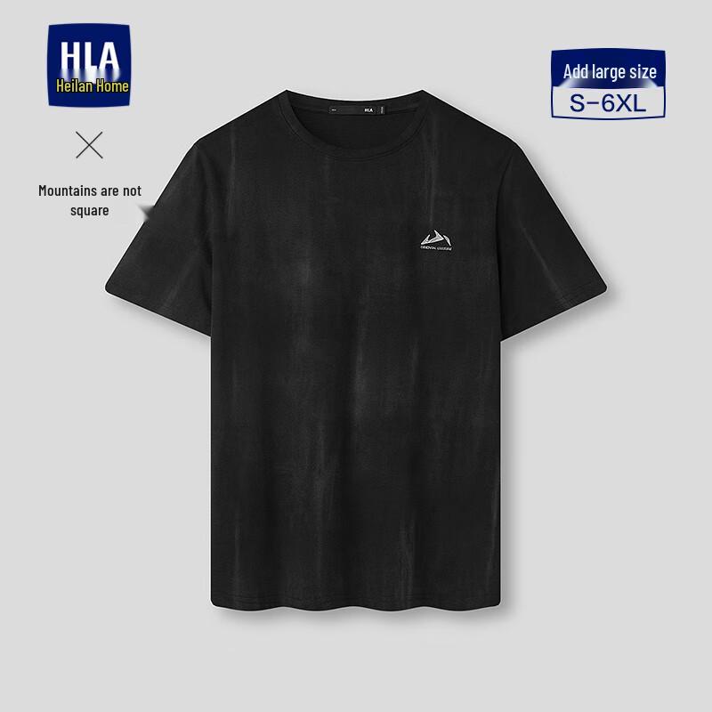 HLA Men s  Mountains Not High  Series Embroidered Short Sleeve T-Shirt L