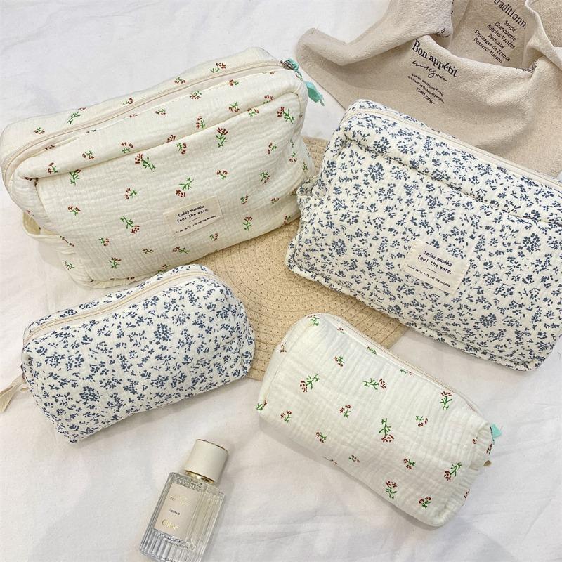 53174 Blue Begonia Cosmetic Bag Large Capacity Storage Bag Going Out Portable Travel Bag Handbag Wash Bag