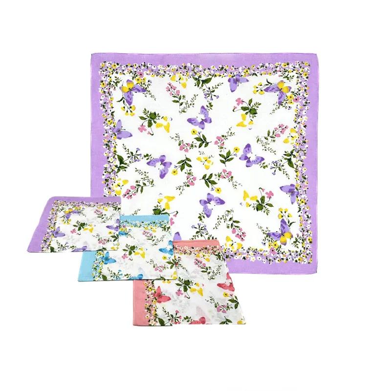 3Pcs 43x43cm 100% Cotton Vintage Flower Printed Women Handkerchiefs Square Towels Wedding Tea Party Gift