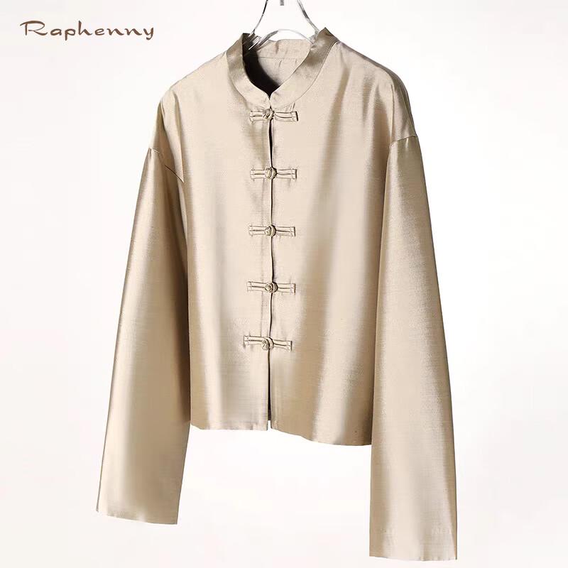 Raphenny New Chinese Style Silk Wool Blend Stand Collar Jacket