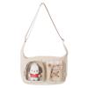 Sanrio Characters Round Shoulder Bag, Polyester Check, 2 Pockets, Stuffed Animals, 17.5cm H X 25cm W X 9cm D (Pochacco)
