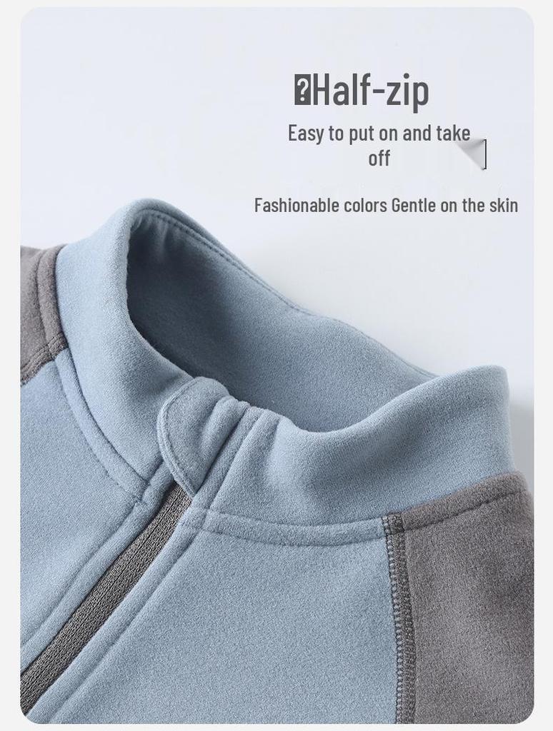 Boys' Stand-Collar Sports Tee, Girls' Soft Spring/Autumn Half-Zip Sweater, Warm Parent-Child Hoodie
