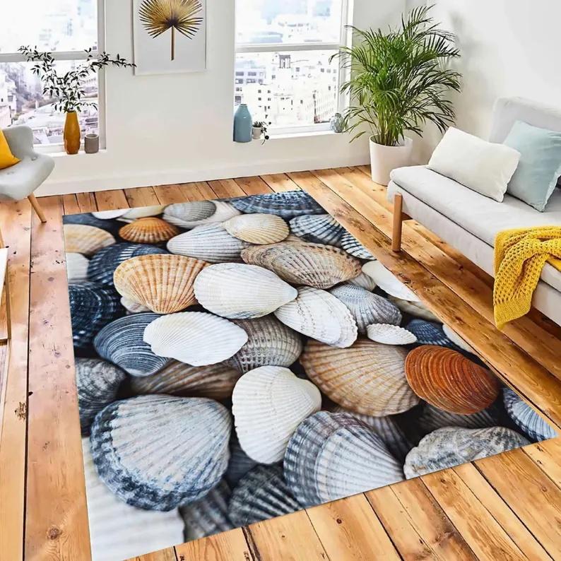 Nordic Style Shell Goose Soft Stone Carpet Ocean Series Patterned Door Mat Entrance Bedroom Bedside Sofa Rug Home Decoration