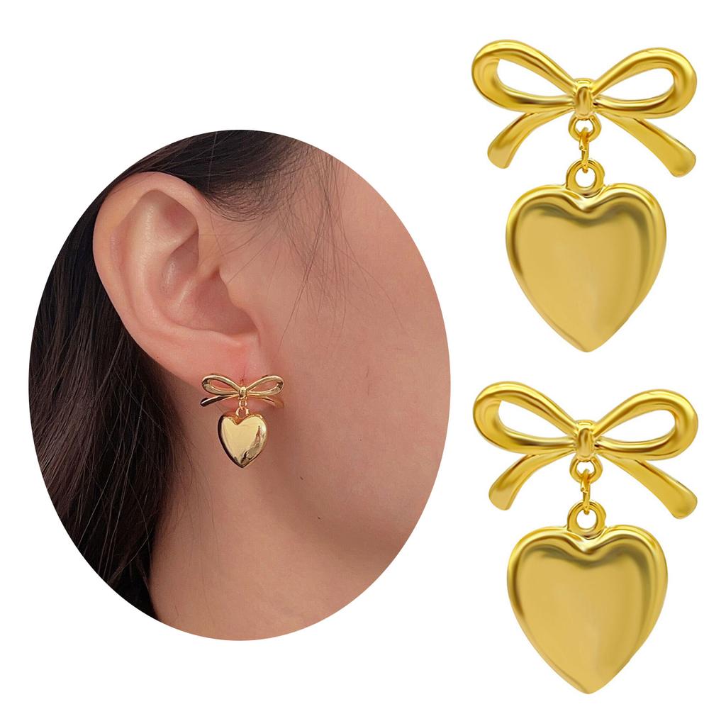 Elegant Bowknot Dangle Earrings Stylish Heart Drop Earrings Ear Jewelry CCB Material Party Ear Accessories for Party