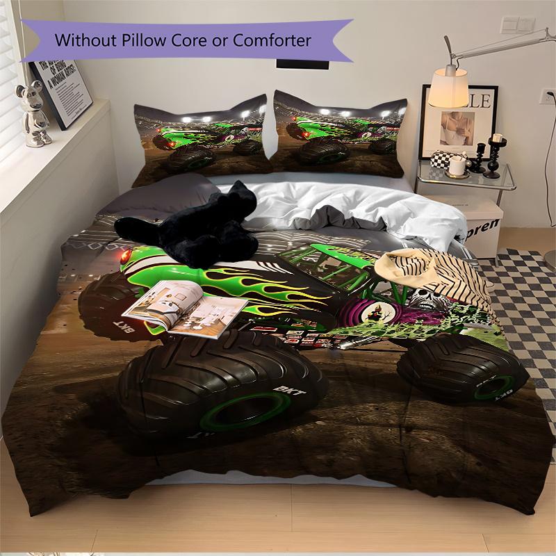 3pcs Grave Digger Monster Truck Home Decor Bedding Set-Universal Three-Piece Suit for Bedroom, Guest Room, Living Room, Hotel-Perfect Gift F