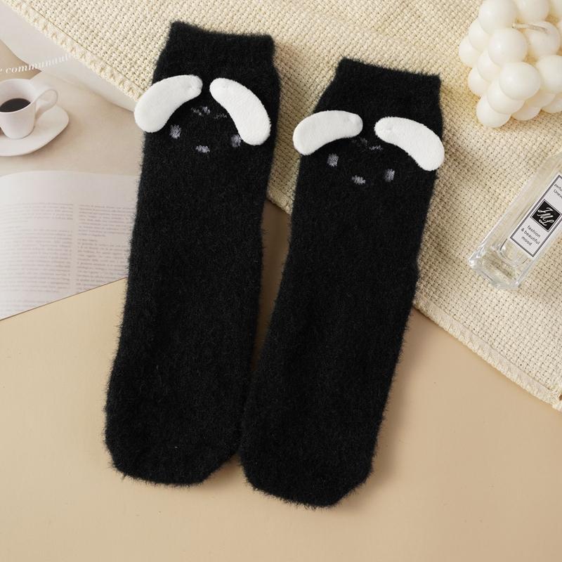 

Осенние и зимние женские носки из норкового бархата, а также утолщенные носки средней длины с японским рисунком для сна 1 pairs чёрный
