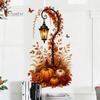 Thanksgiving Window Clings Autumn Pumpkin Street Lamp & Maple Leaves Wall Sticker, Waterproof PVC Fall Harvest Atmosphere Decor Decal, Decorative Peel