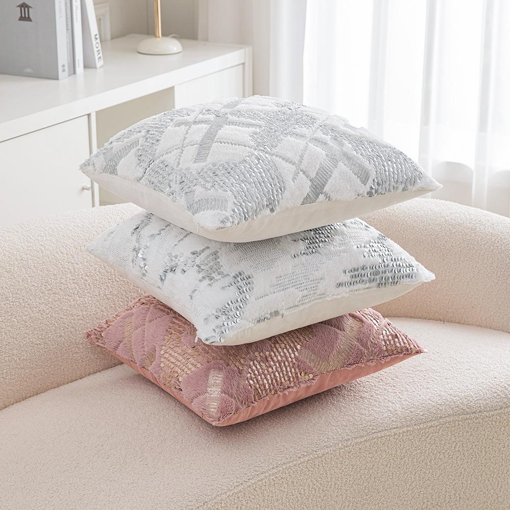 PV Velvet Sequin Embroidered Pillowcase French Light Luxury Metropolitan Pillow Home Living Room Sofa Decoration Pillow Waist Pillow Case