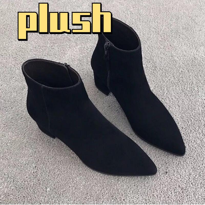 

Женские ботинки Весенние Острый носок Флис Средний каблук Женские ботинки Новые Толстый каблук Ботильоны Женская обувь для женщин Высокие каблуки Zapatos 40