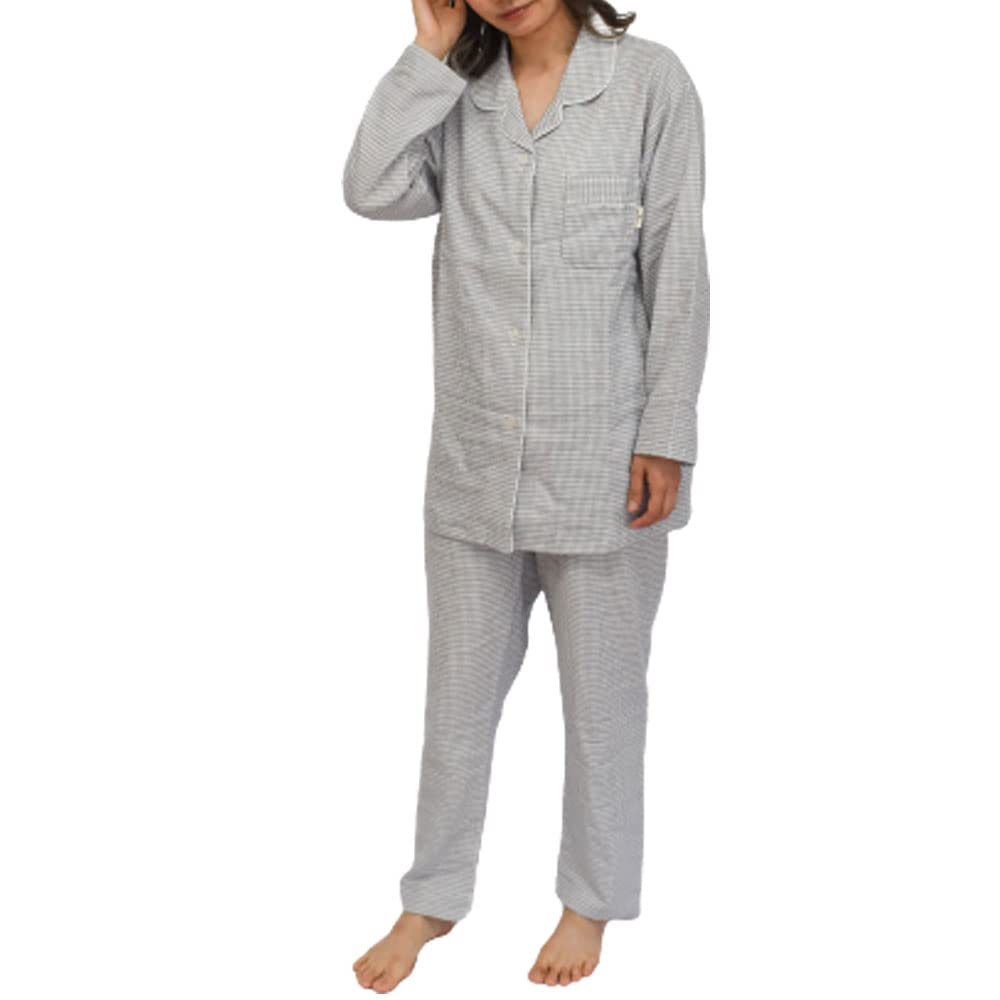 Pajamas and Wellneru Untwisted Gingham Size Comfortable Sleep Made In Long Long Day Size L [Kodakara Anminkan] Women's [Soft Comfortable] 100% Cotton,