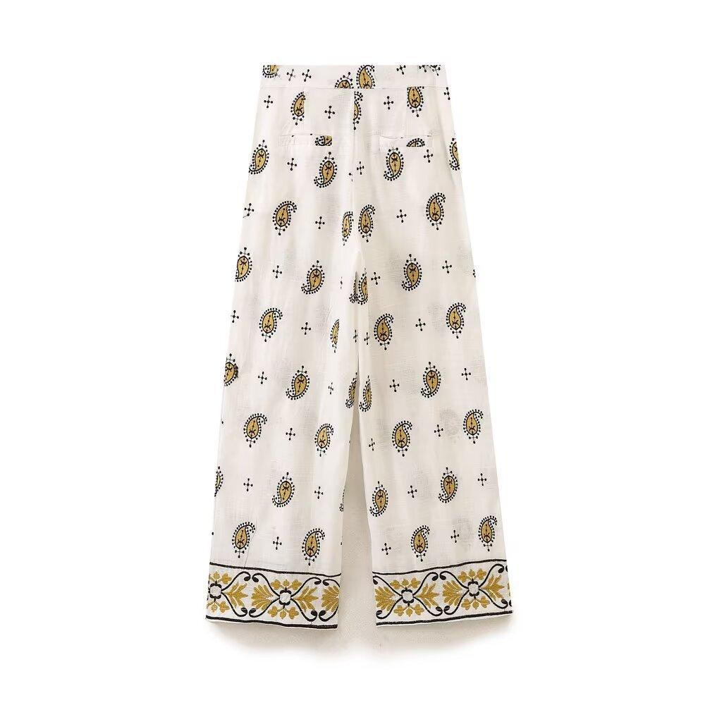 European and American style French women's fashion, embroidered open shirt trousers suit women 4387182