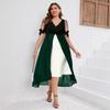 2025 Spring/Summer Women's Plus Size V-Neck Patchwork Short Sleeve Two-Piece Irregular Dress