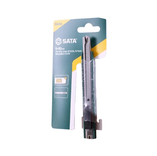 SATA Tools 9MM Zinc Alloy Safety Utility Knife 93424A Box & Paper Cutter with 13 Sections (9x80)