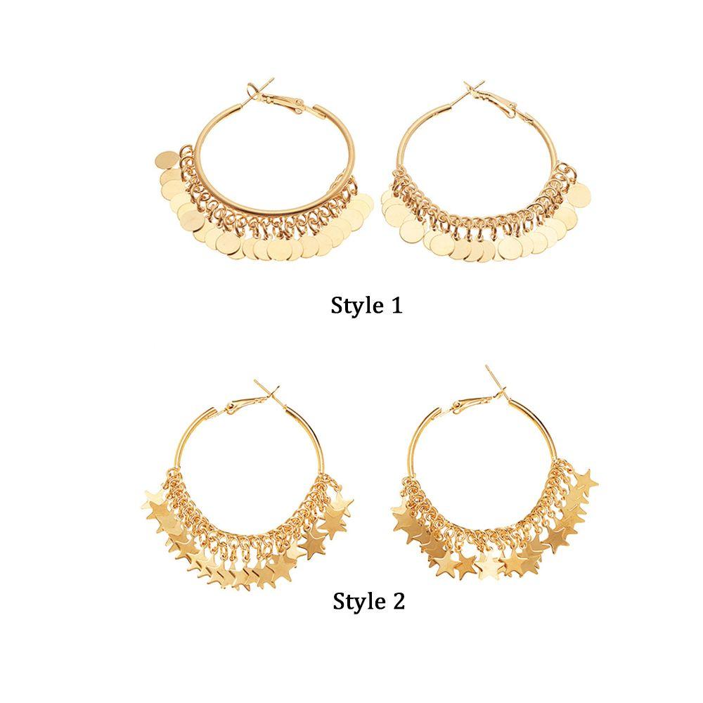 Party Gift Dangle Geometric Tassel Hoop Earrings Ear Studs Hanging Earring Golden Sequins