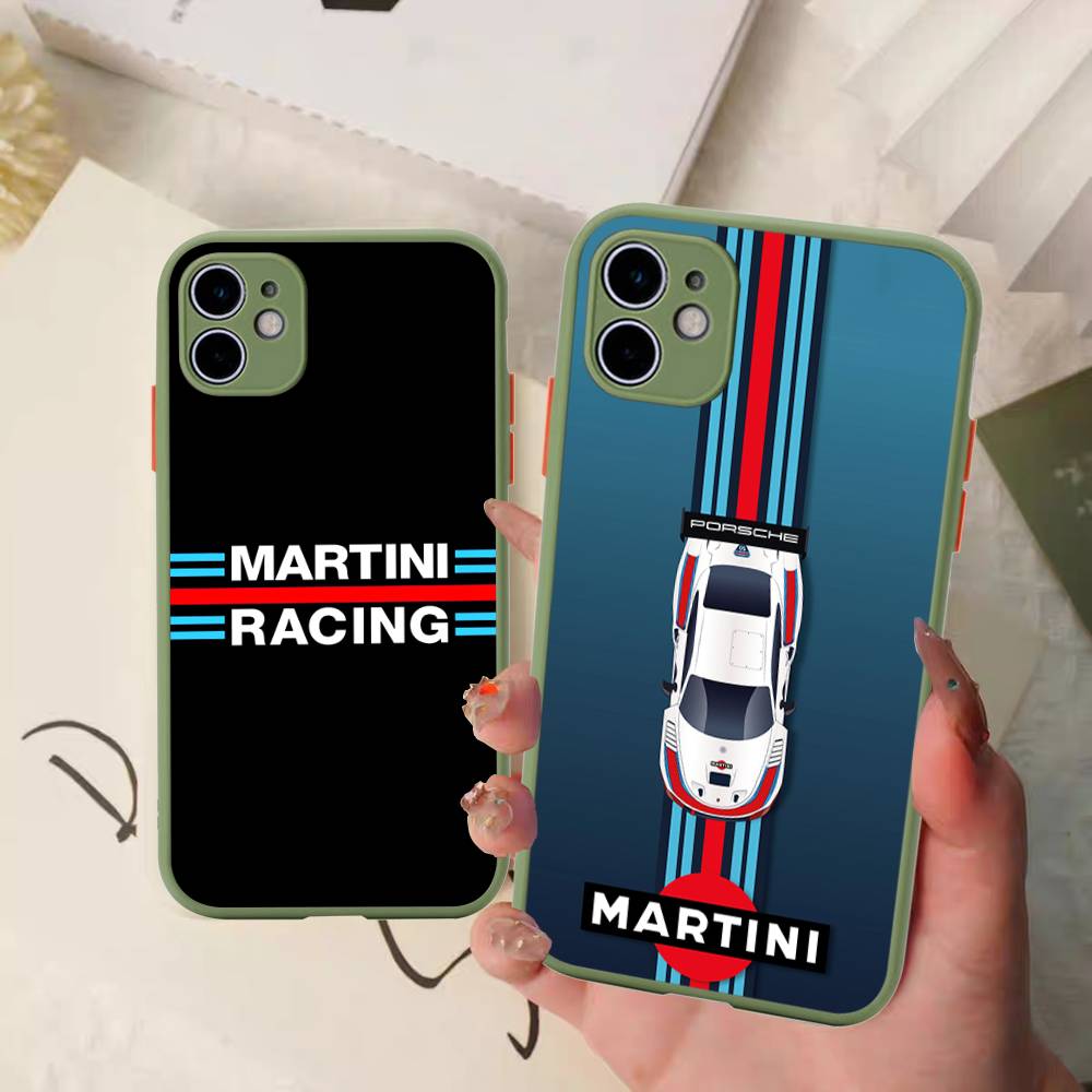 Custodia protettiva opaca a strisce orizzontali M-Martini Racing per iPhone 16 15 14 13 12 11 Pro Max X XS MAX Custodia protettiva