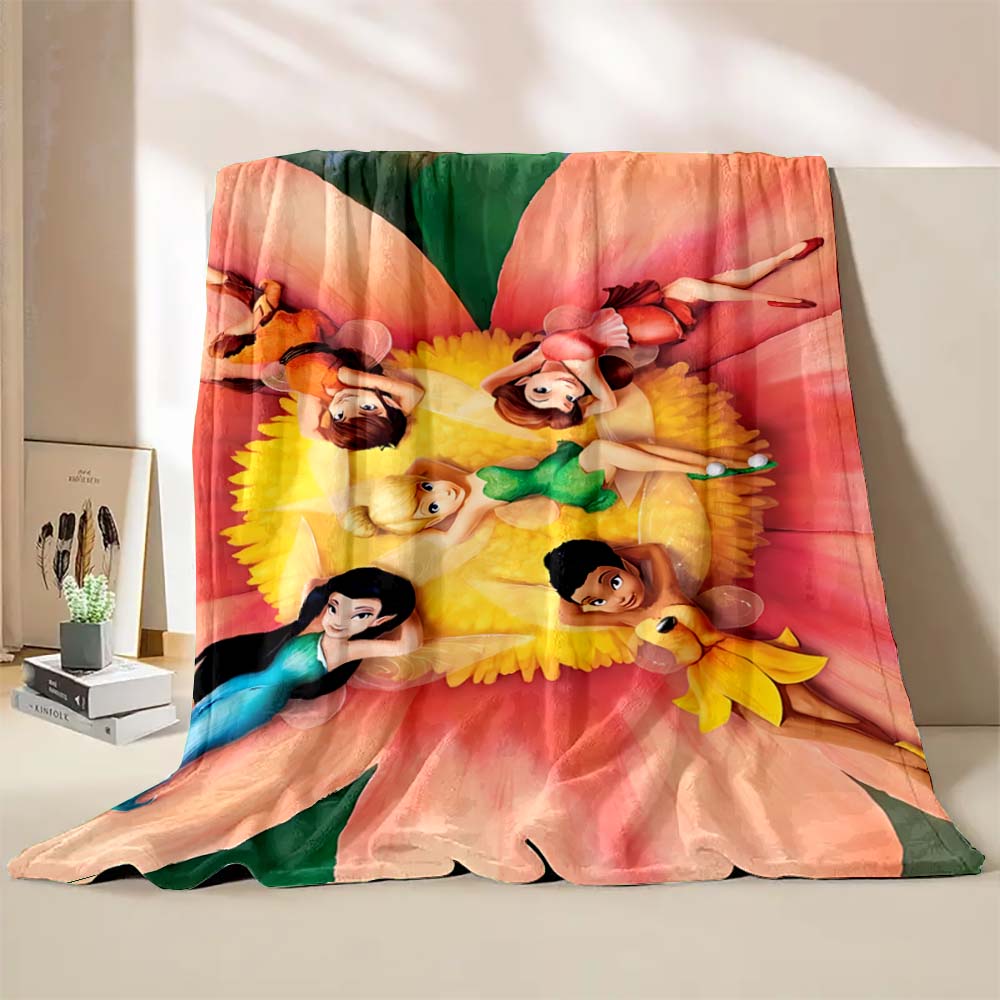 Multi-Style Tinker Bell Cartoon Print Blanket Super Warm Fluffy Bedroom Living Room Sofa Study Office Four Seasons Blanket Gift