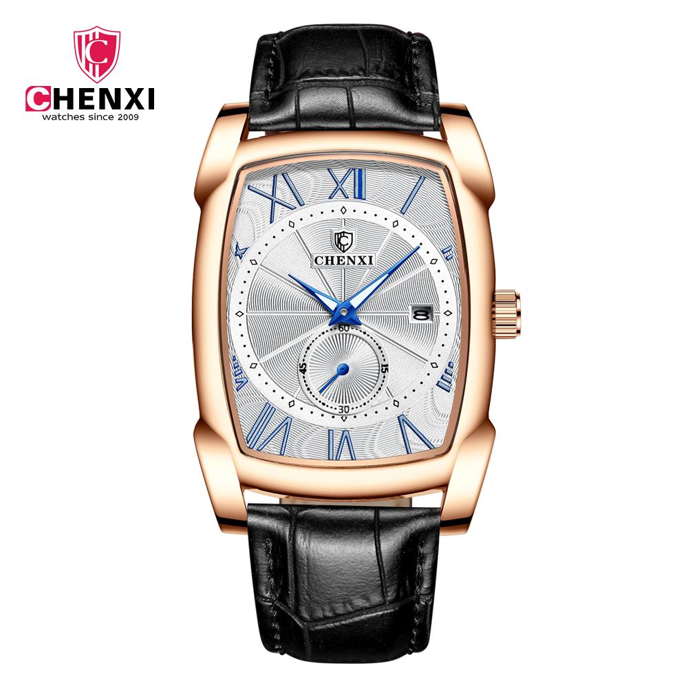CHENXI 8209 Men's Sport Watches Luxury Retro Square Wristwatches Leather Strap Waterproof Quartz Power Reserve for Casual Sports