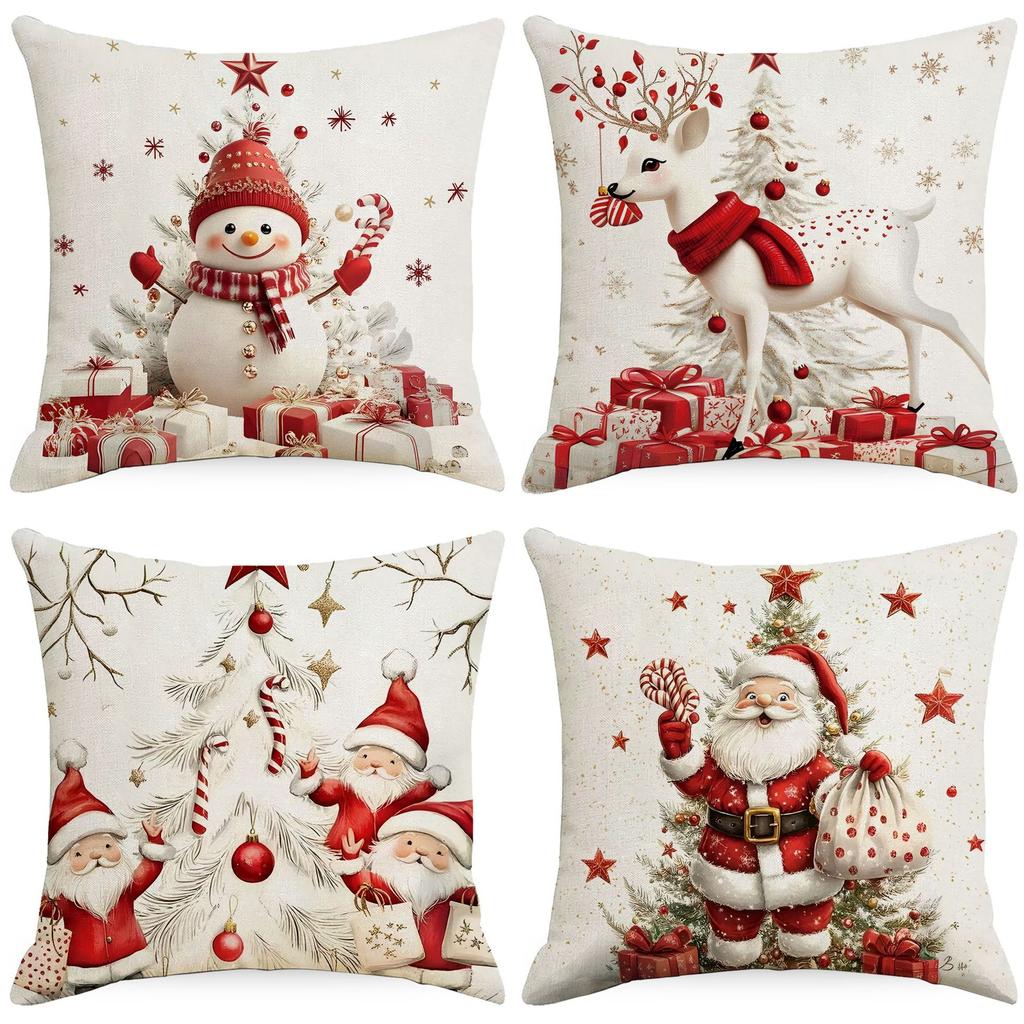 New Christmas Pillowcase Santa Claus Snowman Line Printed Cushion Pillowcase
