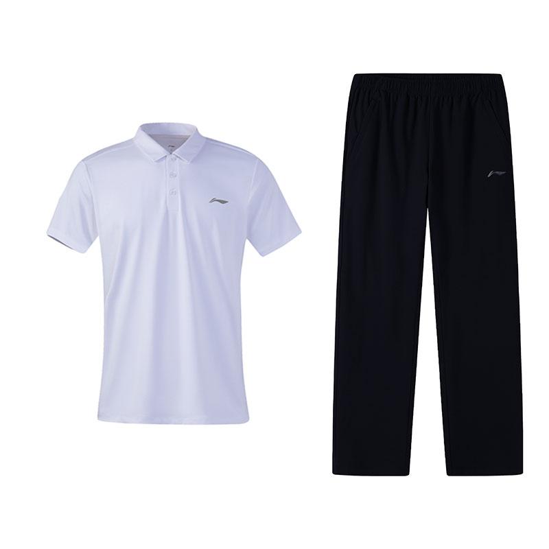Li-Ning Fashion Polo Collar Short Sleeve T-Shirt Versatile Breathable Straight Leg Pants Casual Sports Suit Men suit W517-1+W827-1 XL