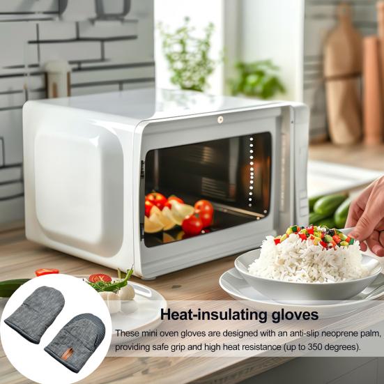 Mini Oven Gloves Heat-Resistant Kitchen Mitts with Neoprene Palm Faux Leather Loop Anti-Scalding Pot Rack Oven Mitts Cooking Baking Gloves