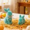 2Pcs/set Lovely Flocking Easter Rabbit Statues Small Resin Desktop Ornament Ideal For Party Table Centerpieces