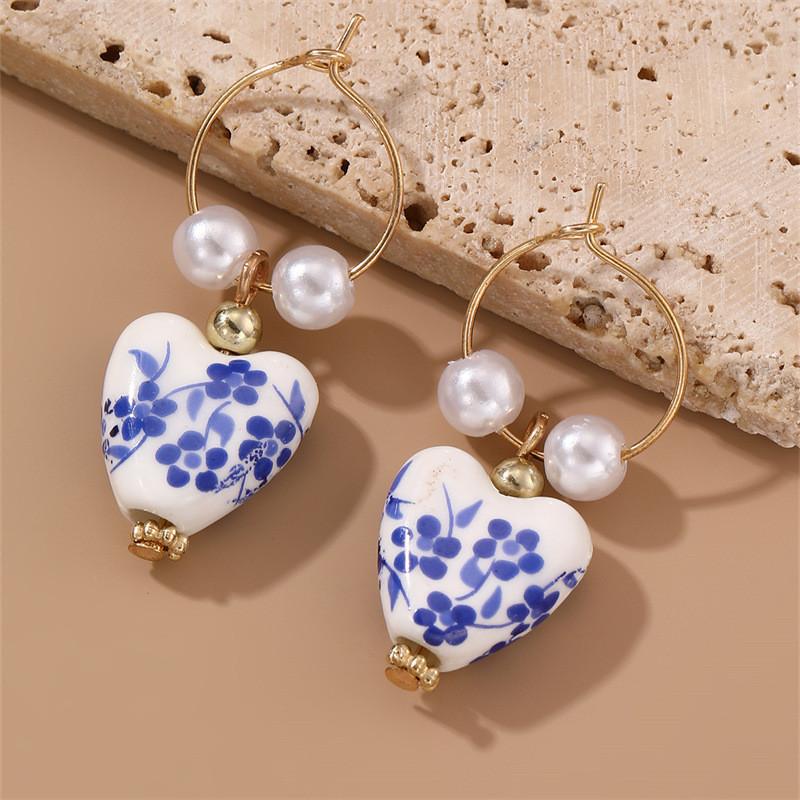 Heart Resin Plastic Earrings Vintage Chinese Design Women Decoration Fashion