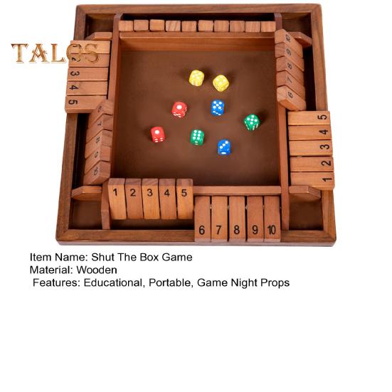Shut The Box Brettspiel mit 8 Würfeln, 4-Wege-Lernspiel, Mathematik, Zahlen, Strategiespiel, 4 Spieler, Kinder, Erwachsene, Familienabend, Party, Holzspielzeug zum Schließen der Box