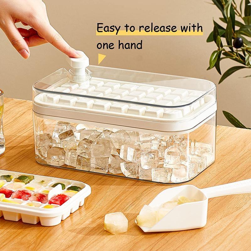 1 pz. Tipo di pressione a un pulsante Scatola per stampi per ghiaccio 32/64 Griglie Stampo per cubetti di ghiaccio in plastica Stampo per vassoio per ghiaccio con scatola di immagazzinaggio con strumento per bar da cucina per bevande fresche