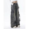 Retro Workwear Wide-leg Jeans for Women Autumn and Winter High Street Design Loose and Slim High-waisted Straight Pants