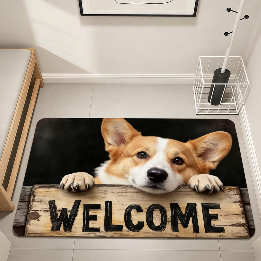 Welcome Art Cute Fun Cartoon Dog Home Bedside Rug Kitchen Bath Floor Mat Hallway Balcony Carpet Entrance Doormat Hogar Decor