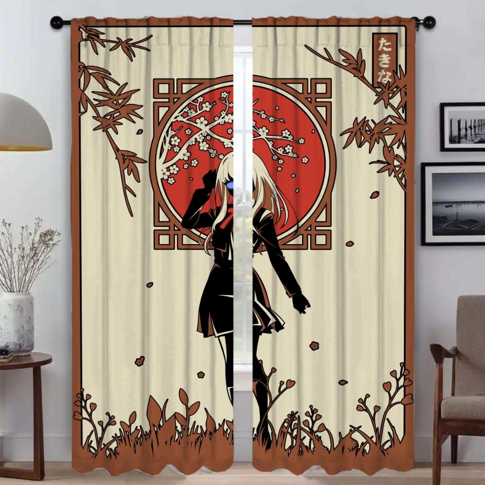 Japan Line Artnime Halloween Decoration Curtains for Bedroom Blackout Curtain for Room 2 Panel Shades Home Interior Curtains