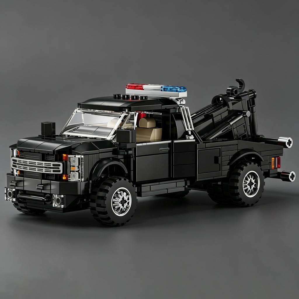 City Series Series American Police Police SWAT Tow Truck F450 Trailer Building Block Scale Model Kit for Boys Girls - Car Toy with V8 Engine