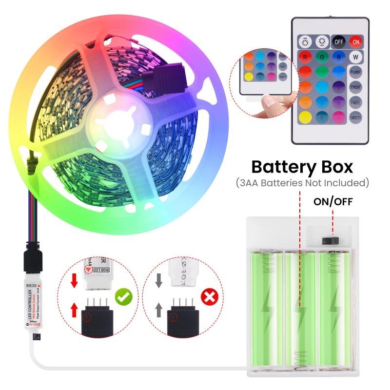 5V LED Strip Lights RGB 5050 3AA Battery Powered Flexible LED Light Strip with Remote Control for TV Backlight Bars Cabinets