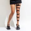 Lolita Cross Bandage Stehenní řetízek Harajuku Sexy Black Flower Butterfly Nohy Náramek Elastické Y2K tělové šperky Příslušenství