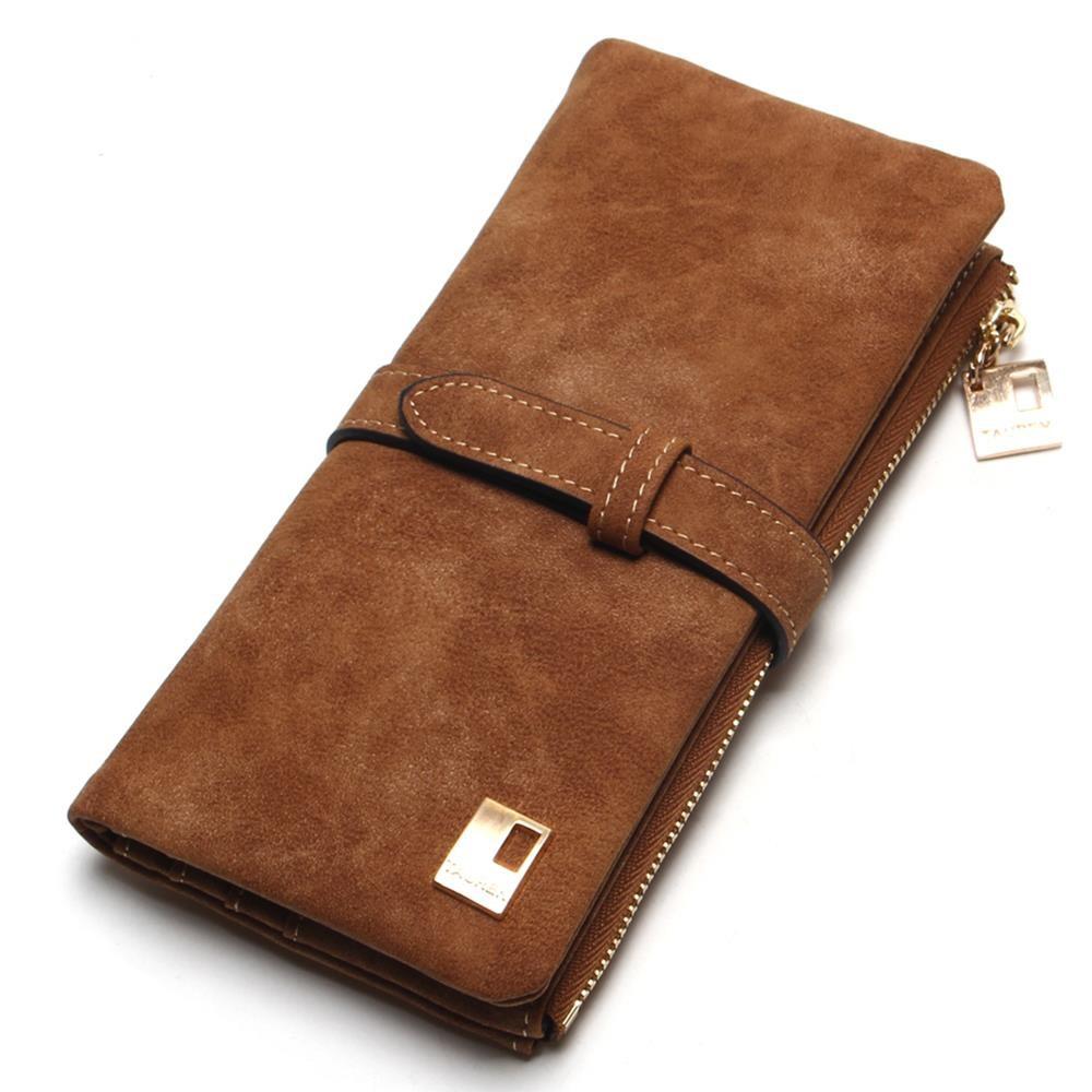 Women Wallet Vintage Solid Long Nubuck Matte Leather Money Clip Clutch Brands Designer Wallets Purse