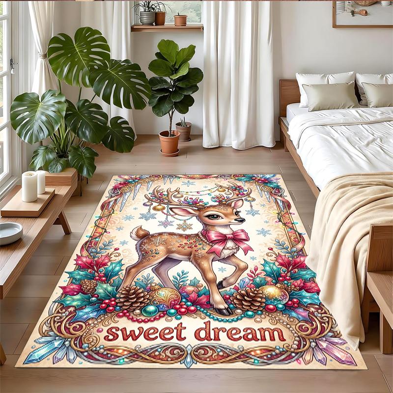 Tapis Carré Imprimé Noël Tapis de Sol Doux Antidérapant Pour Chambre à Coucher Cadeau de Fête