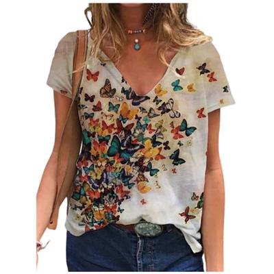 3D Butterfly Print T Shirt Women 2021 New Summer Oversize Tops Ladies Casual Short Sleeve V-Neck Loose Tee Top Size 4XL 5XL
