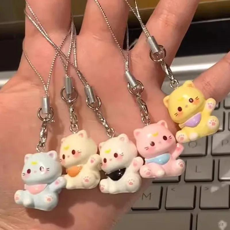 3pcs Fashion New Cartoon Small Cat Cute Keychain Phone Chain Resin Keyring Bag Pendant Couple Key Chains Gifts Women for Jewelry