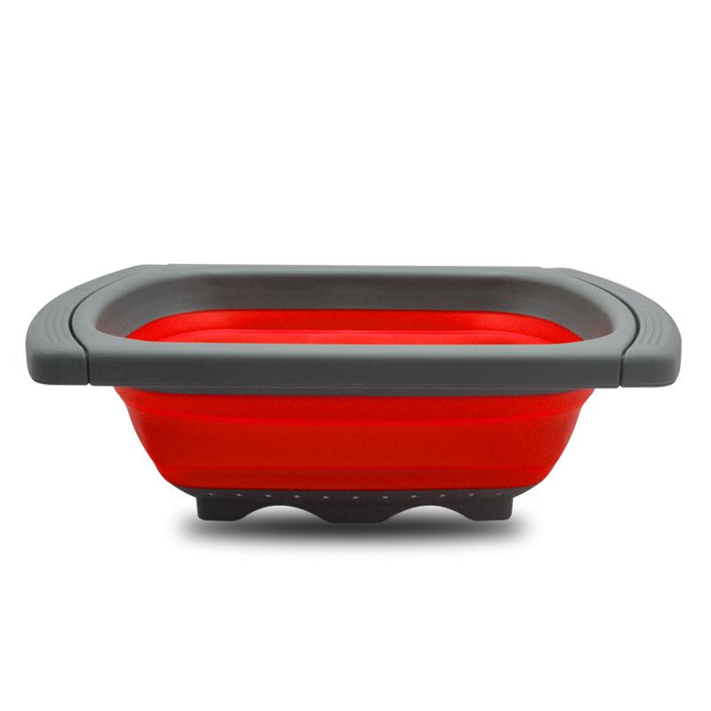 

Rectangular Folding Colander & Retractable Drain Basket for Fruits and Vegetables Pull Rod Basket with PP Bag червоний