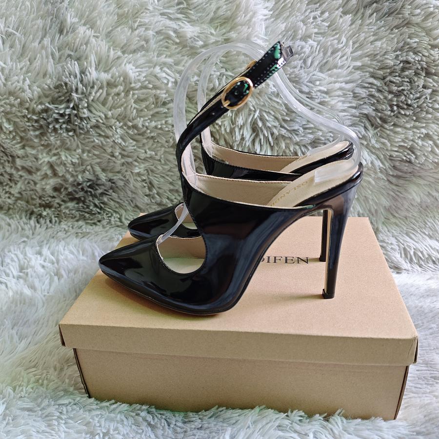 Sandali Donna Traforati Danza Jazz Sexy Tacchi Alti 11cm Punta Acuta Cinturino alla Caviglia Stiletti Scarpe da Club Festa Matrimonio