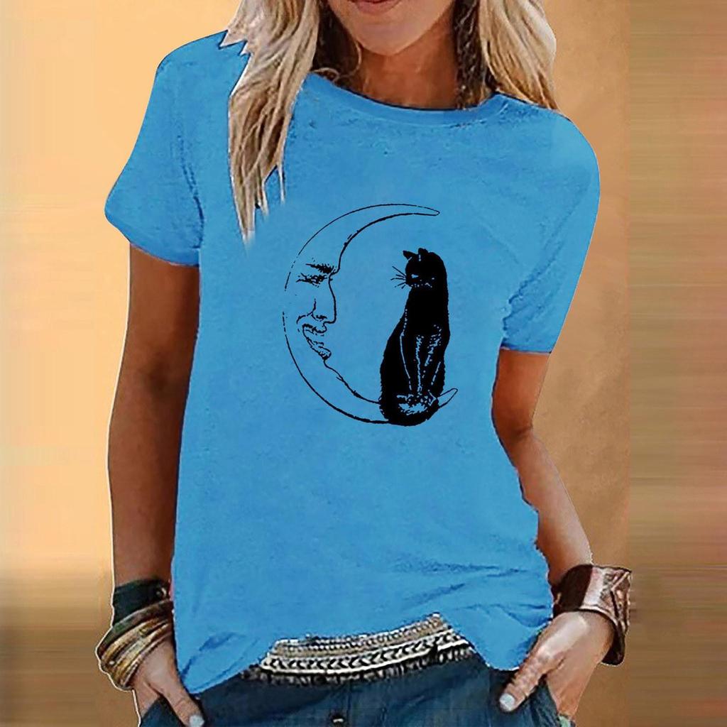 Women Tie-dye  Fashion Printed Colorful  Short Sleeve   Blouse Tops