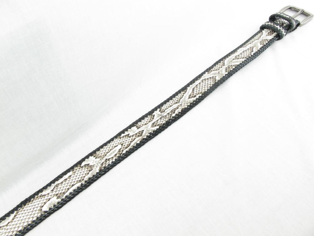 PELGIO Python Leather Braided No 46 Inch Belt, Edges, Holes,