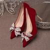 Wedding Shoes Women's Bow High Heel Bride Shoes Red Show Clothes Wedding Dress Dual-purpose Wedding Shoes Toasting Not Tired Feet Single Shoes